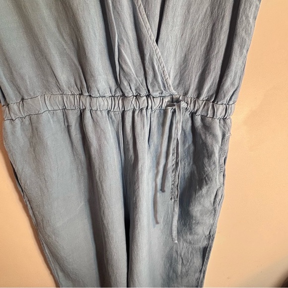 CLOTH & STONE Sz L wide Leg V-Nexk Blue Jumpsuit 80% Linen Anthropologie - Picture 4 of 11